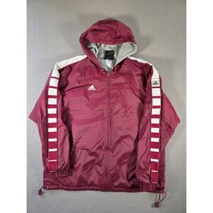 Vintage Adidas Jacket Mens Large Maroon Hooded Full Zip Striped Team Lined 90s